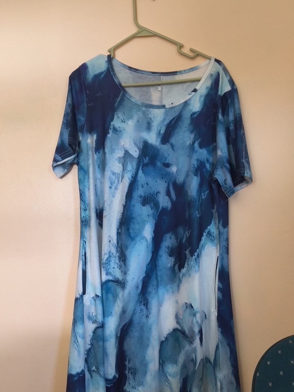 Women's Blue Watercolor Print Tunic Dress